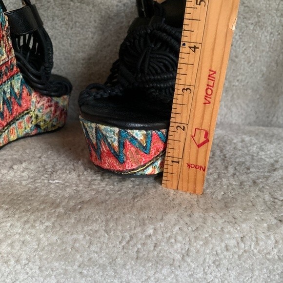 Dolce by Mojo Moxy Black Macrame Multicolor Wedge Heel Platform Sandals Size 10M - Picture 10 of 10